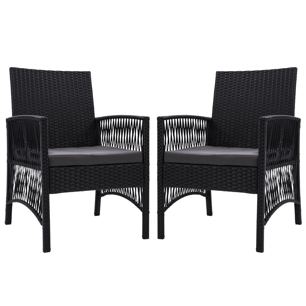 Outdoor Furniture Dining Chairs Rattan Garden Patio Cushion Black x2 Gardeon freeshipping - Awezingly