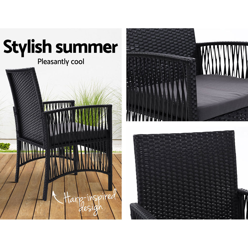 Outdoor Furniture Dining Chairs Rattan Garden Patio Cushion Black x2 Gardeon freeshipping - Awezingly