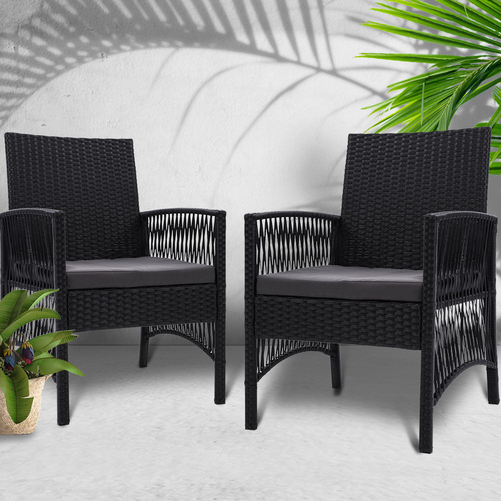 Outdoor Furniture Dining Chairs Rattan Garden Patio Cushion Black x2 Gardeon freeshipping - Awezingly