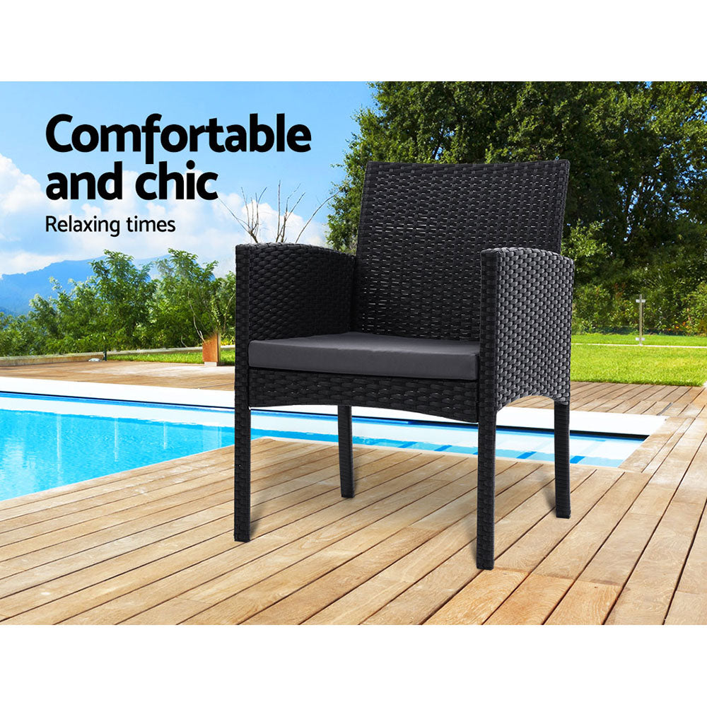 Outdoor Bistro Chairs Patio Furniture Dining Chair Wicker Garden Cushion Gardeon freeshipping - Awezingly