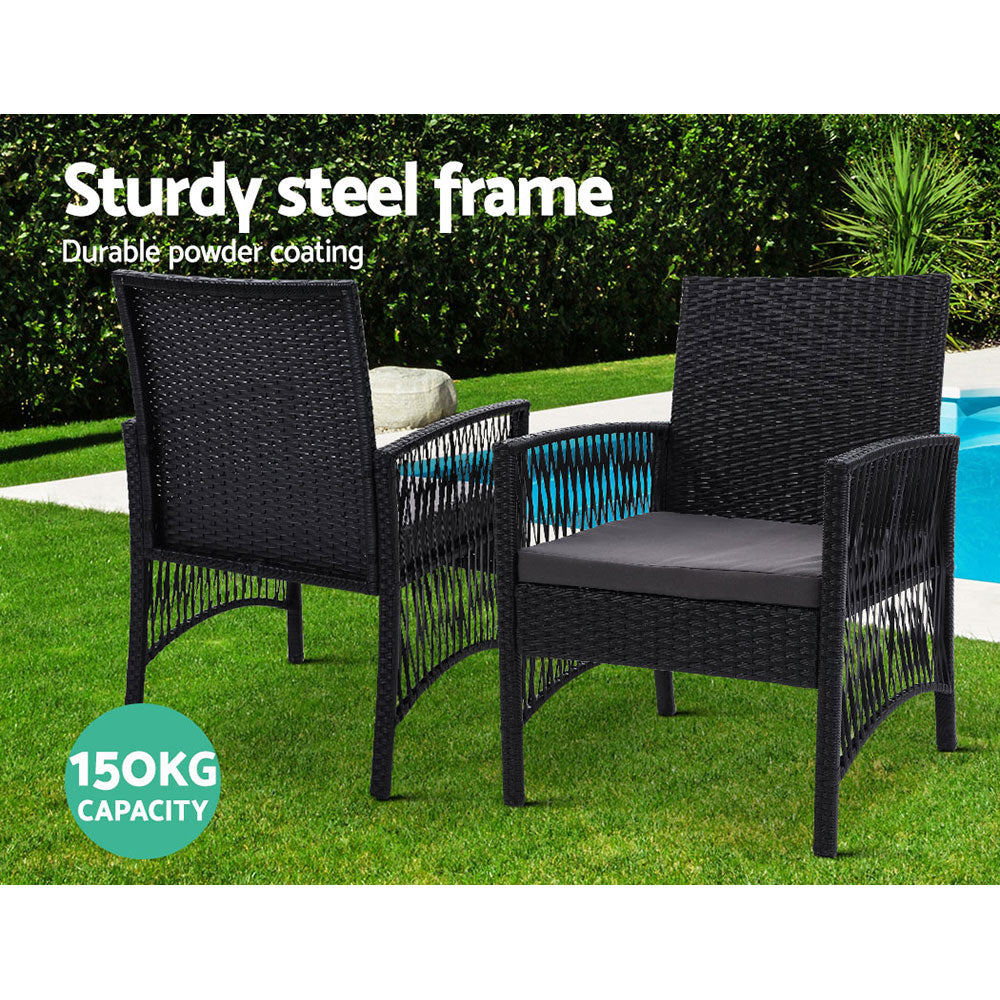 Gardeon Outdoor Furniture Dining Chairs Rattan Garden Patio Cushion Black 3PCS Tea Coffee Cafe Bar Set freeshipping - Awezingly