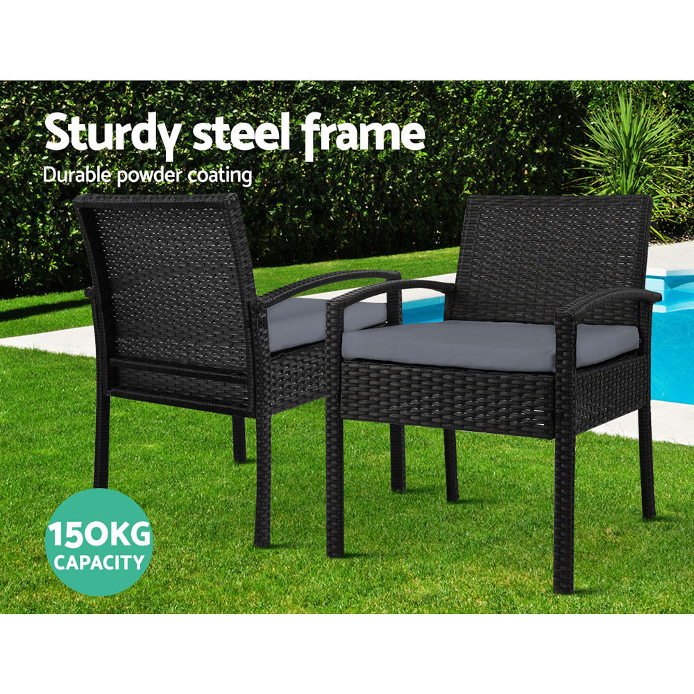 Gardeon Outdoor Furniture Dining Chairs Wicker Garden Patio Cushion Black 3PCS Sofa Set freeshipping - Awezingly