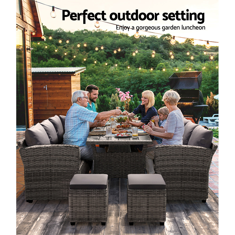 Gardeon 9-Seater Outdoor Dining Set Patio Furniture Wicker Lounge Table Chairs