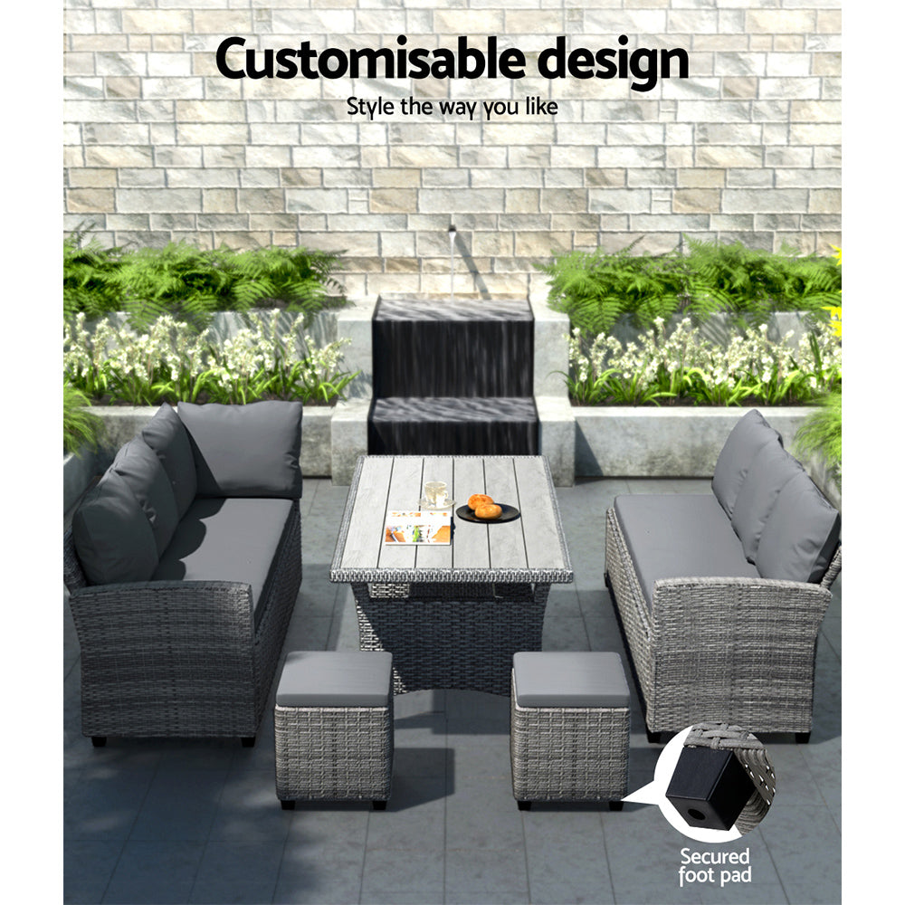 Gardeon 9-Seater Outdoor Dining Set Patio Furniture Wicker Lounge Table Chairs