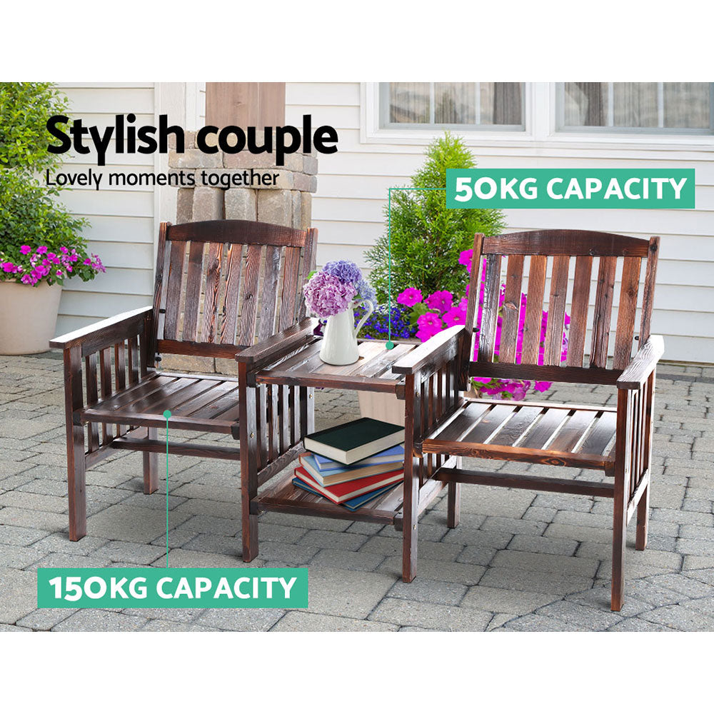 Gardeon Garden Bench Chair Table Loveseat Wooden Outdoor Furniture Patio Park Charcoal Brown freeshipping - Awezingly