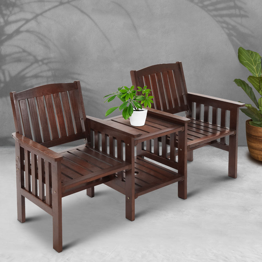 Gardeon Garden Bench Chair Table Loveseat Wooden Outdoor Furniture Patio Park Charcoal Brown freeshipping - Awezingly