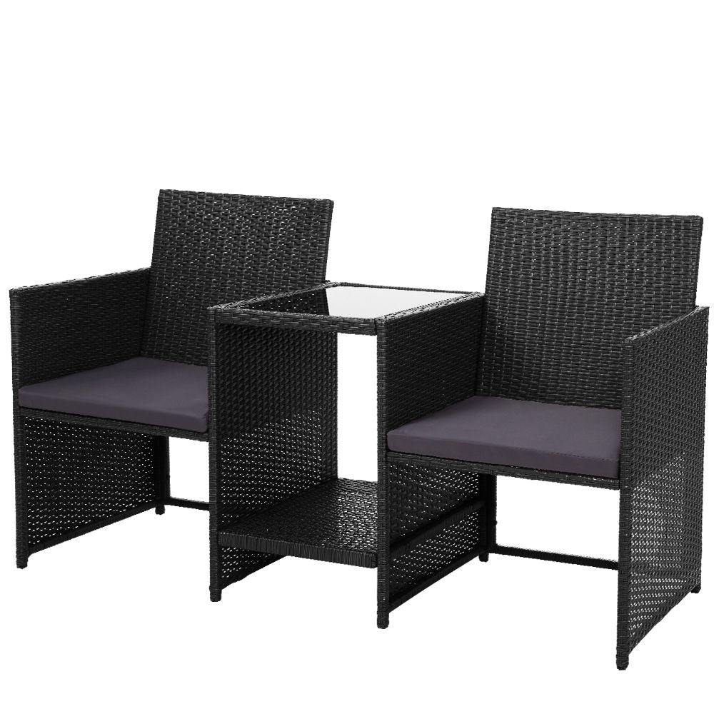 Gardeon Outdoor Setting Wicker Loveseat Birstro Set Patio Garden Furniture Black freeshipping - Awezingly