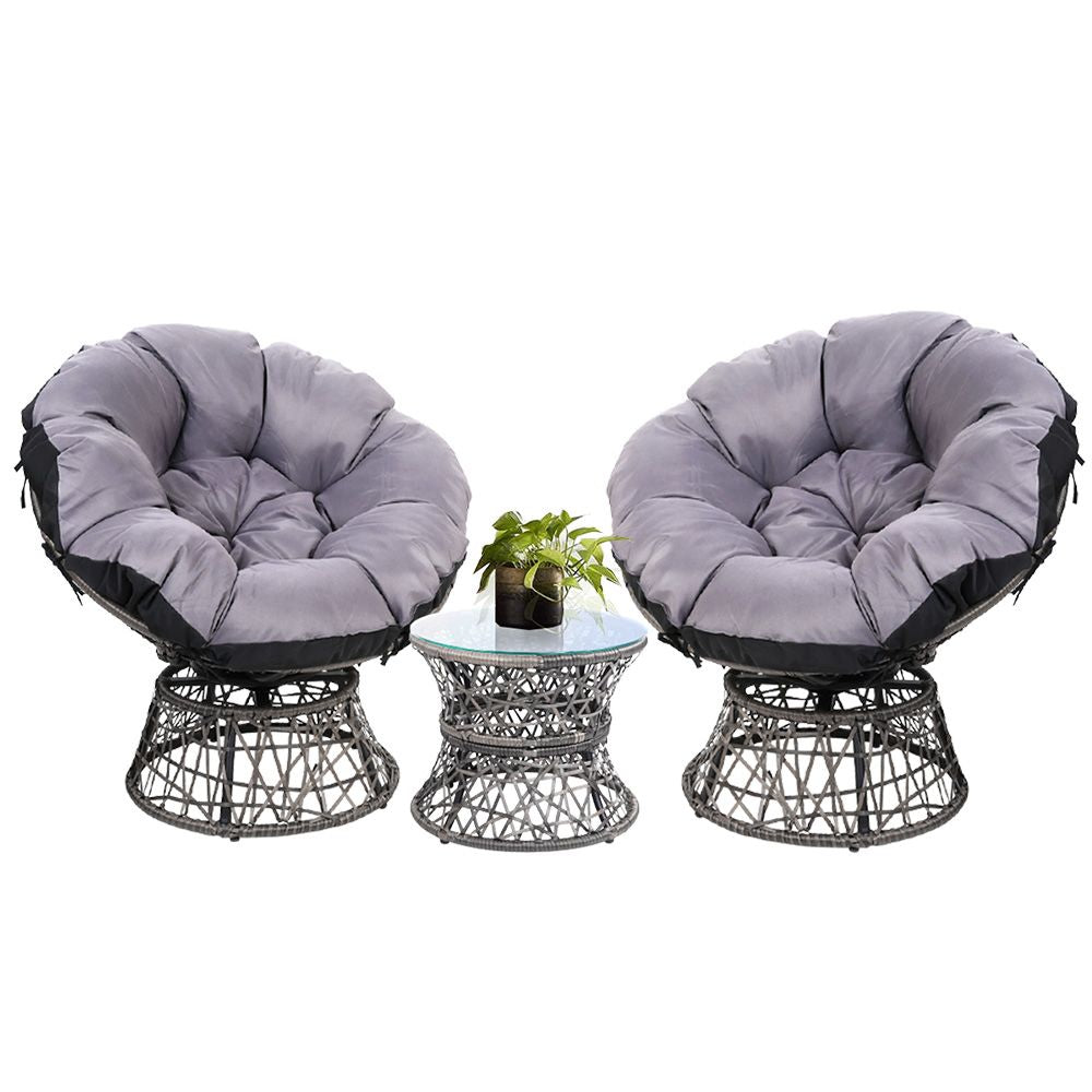 Gardeon Papasan Chair and Side Table Set- Grey freeshipping - Awezingly