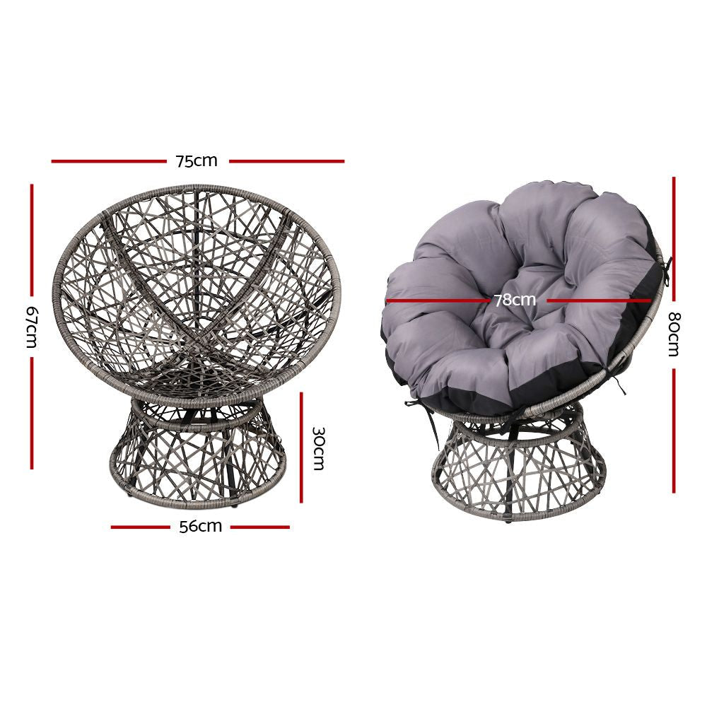 Gardeon Papasan Chair and Side Table Set- Grey freeshipping - Awezingly