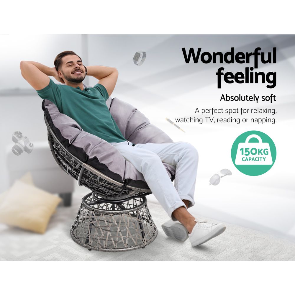 Gardeon Papasan Chair and Side Table Set- Grey freeshipping - Awezingly