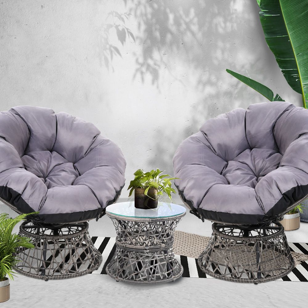 Gardeon Papasan Chair and Side Table Set- Grey freeshipping - Awezingly