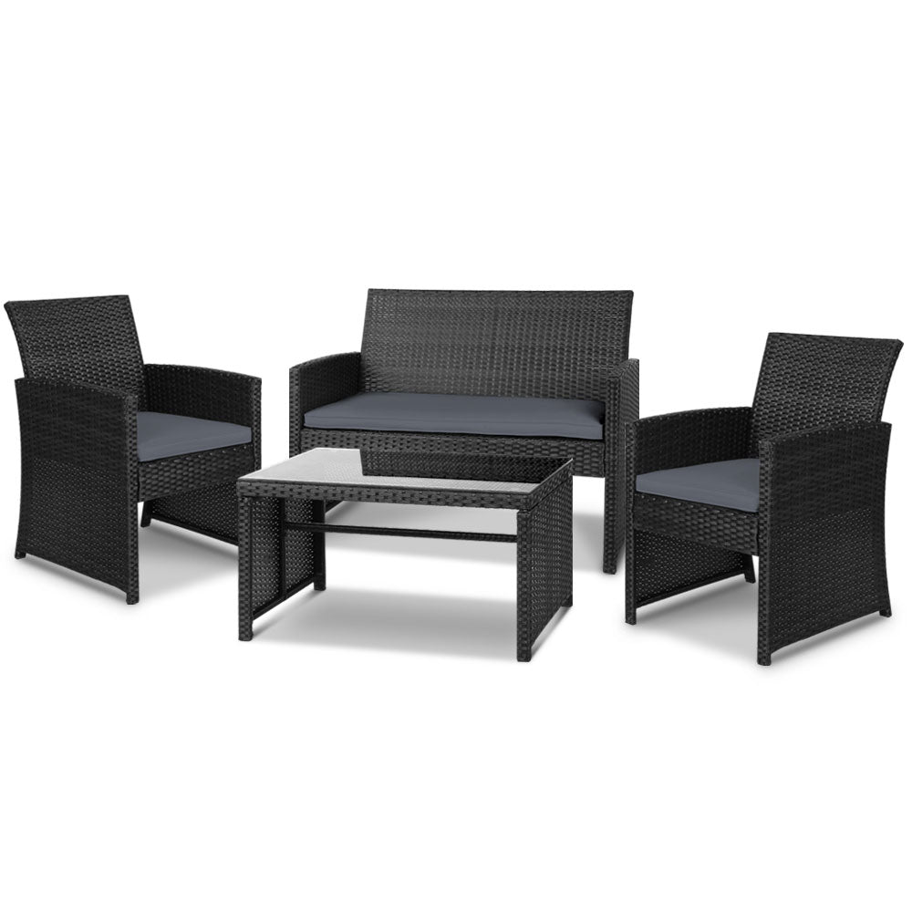 Gardeon Set of 4 Outdoor Rattan Chairs & Table - Black freeshipping - Awezingly