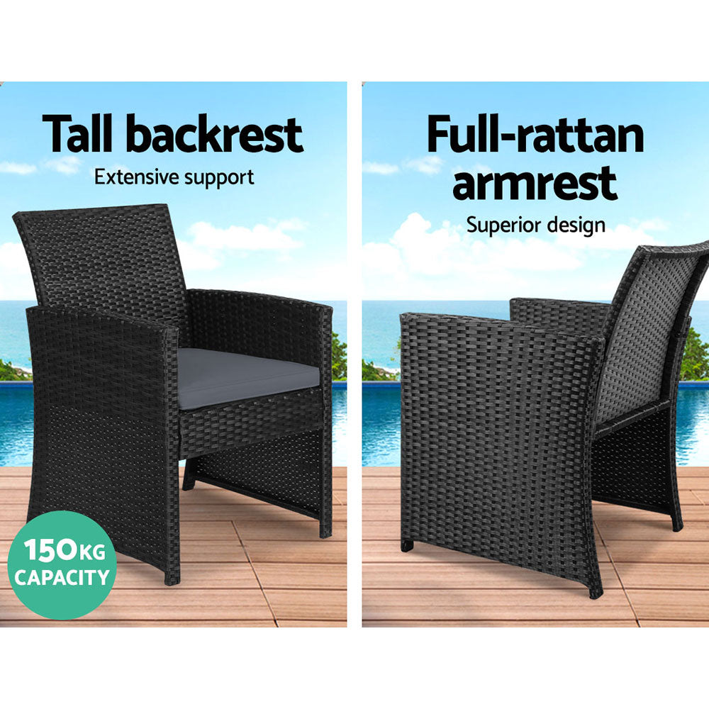 Gardeon Set of 4 Outdoor Rattan Chairs & Table - Black freeshipping - Awezingly