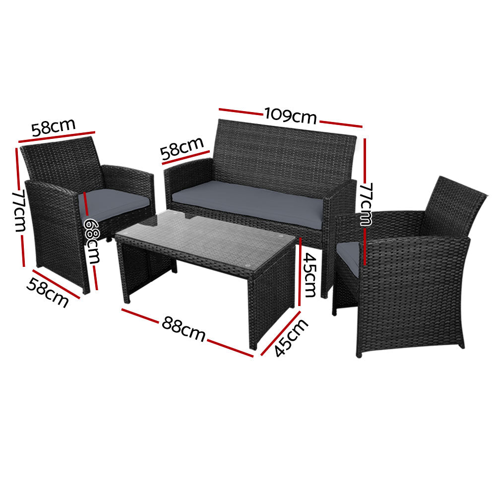 Gardeon Garden Furniture Outdoor Lounge Setting Wicker Sofa Set Storage Cover Black freeshipping - Awezingly