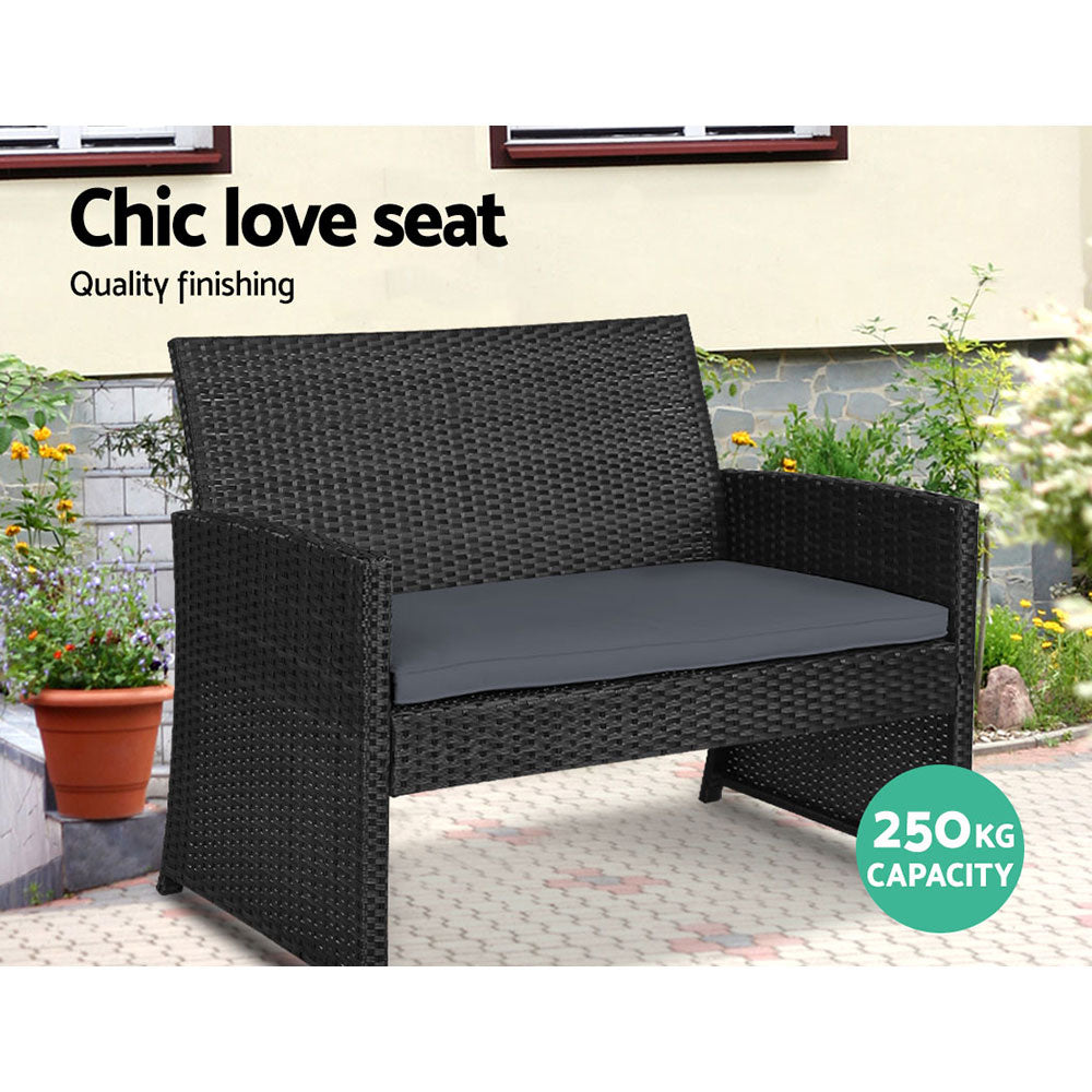 Gardeon Garden Furniture Outdoor Lounge Setting Wicker Sofa Set Storage Cover Black freeshipping - Awezingly