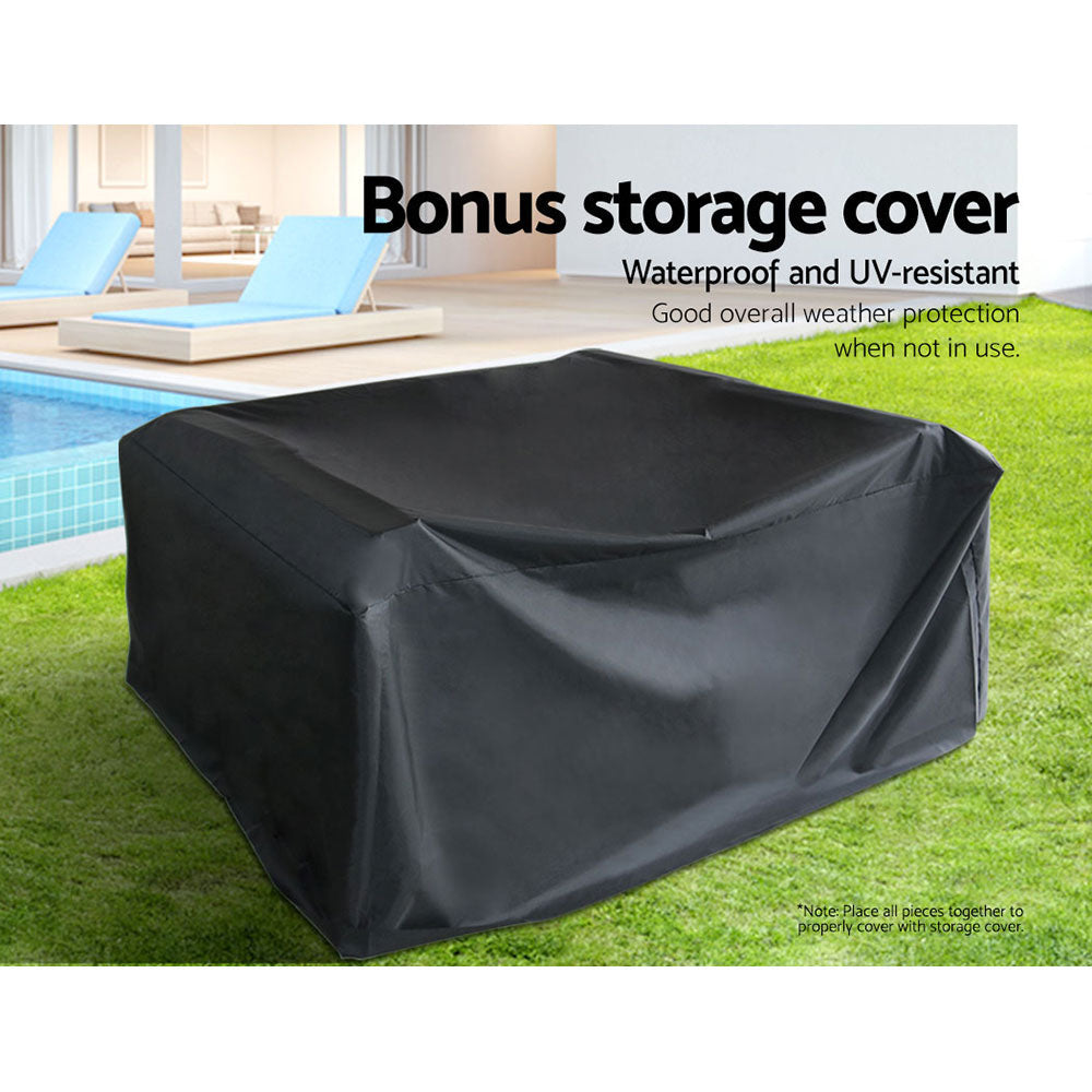 Gardeon Garden Furniture Outdoor Lounge Setting Wicker Sofa Set Storage Cover Black freeshipping - Awezingly