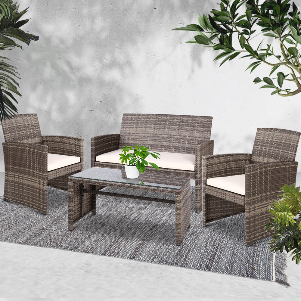 Gardeon Set of 4 Outdoor Rattan Chairs & Table - Grey freeshipping - Awezingly