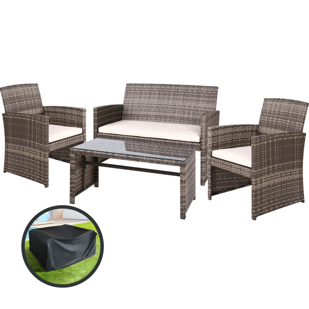 Gardeon Garden Furniture Outdoor Lounge Setting Wicker Sofa Set Storage Cover Mixed Grey freeshipping - Awezingly