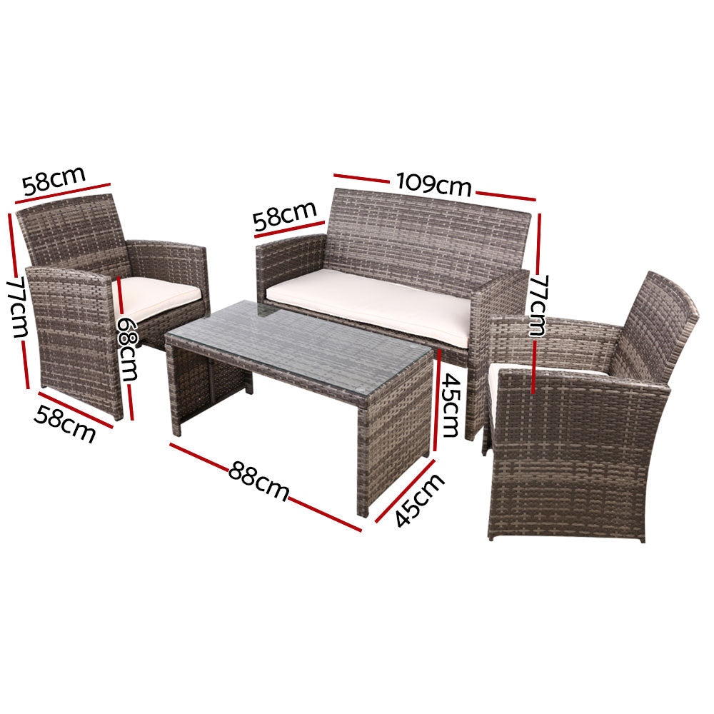 Gardeon Garden Furniture Outdoor Lounge Setting Wicker Sofa Set Storage Cover Mixed Grey freeshipping - Awezingly