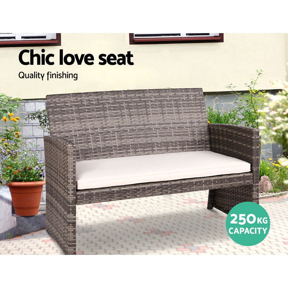 Gardeon Garden Furniture Outdoor Lounge Setting Wicker Sofa Set Storage Cover Mixed Grey freeshipping - Awezingly