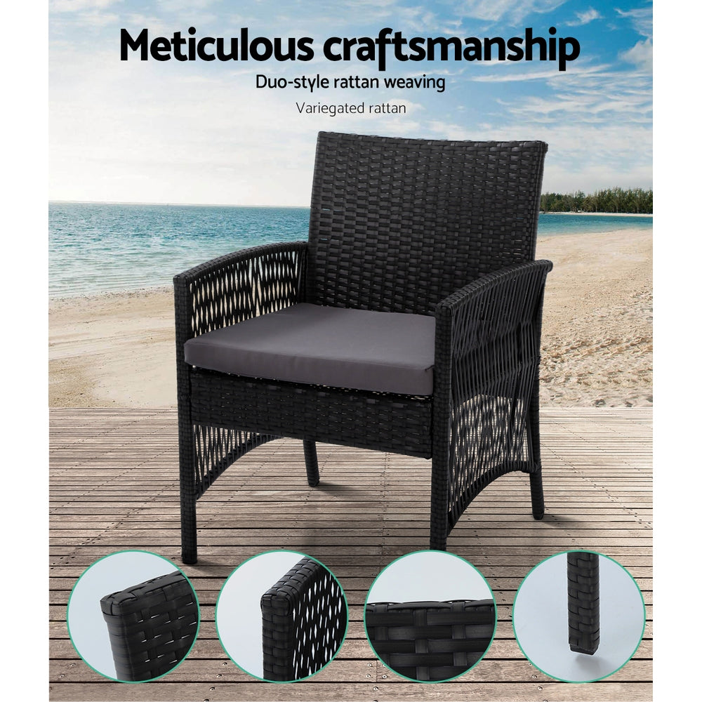 Gardeon Outdoor Furniture Rattan Set Wicker Cushion 4pc Black freeshipping - Awezingly