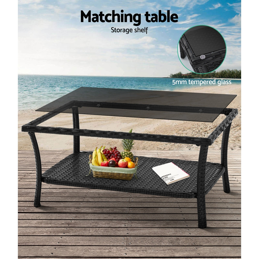 Gardeon Outdoor Furniture Rattan Set Wicker Cushion 4pc Black freeshipping - Awezingly