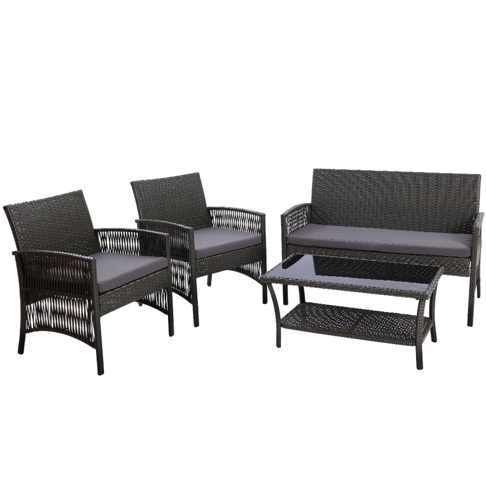 Gardeon Outdoor Furniture Rattan Set Wicker Cushion 4pc Dark Grey freeshipping - Awezingly