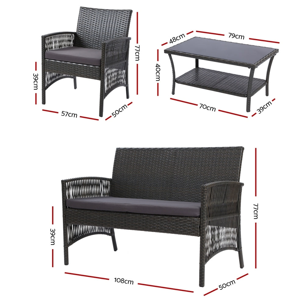 Gardeon Outdoor Furniture Rattan Set Wicker Cushion 4pc Dark Grey freeshipping - Awezingly