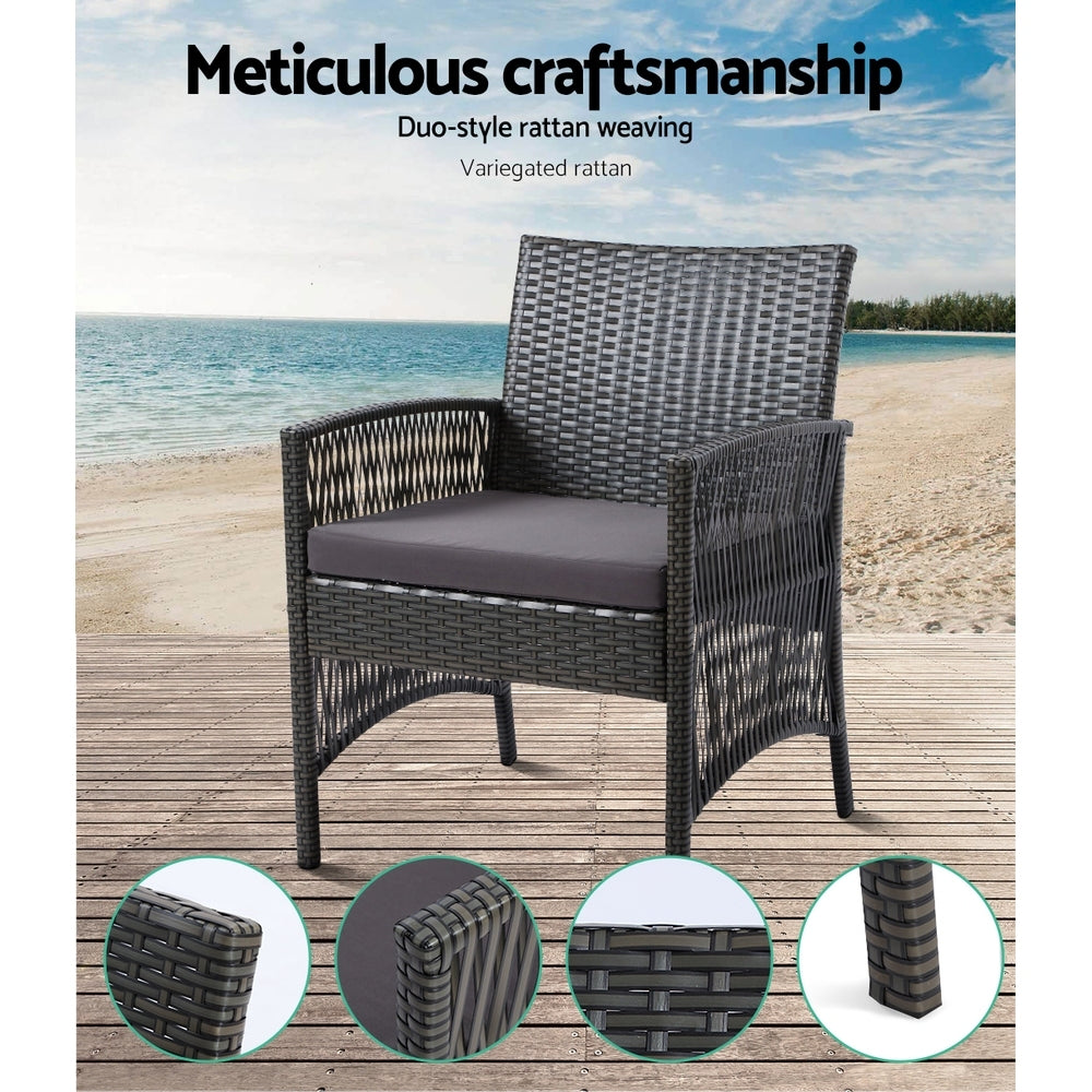 Gardeon Outdoor Furniture Rattan Set Wicker Cushion 4pc Dark Grey freeshipping - Awezingly