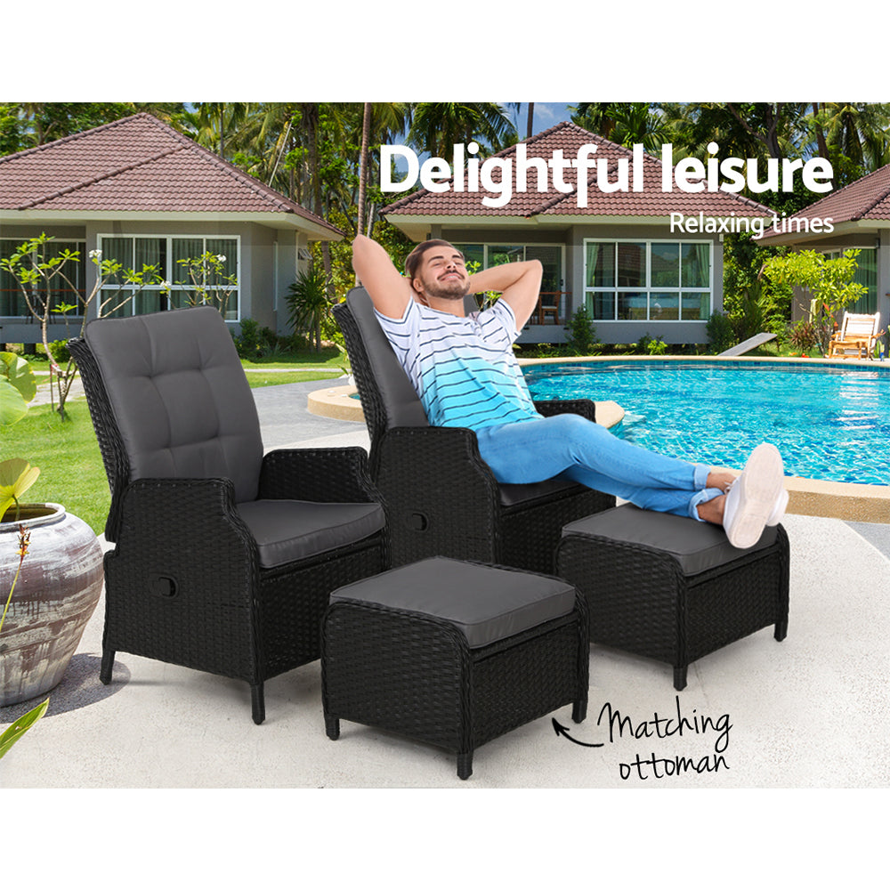 Gardeon Recliner Chairs Sun lounge Outdoor Setting Patio Furniture Wicker Sofa 2pcs freeshipping - Awezingly