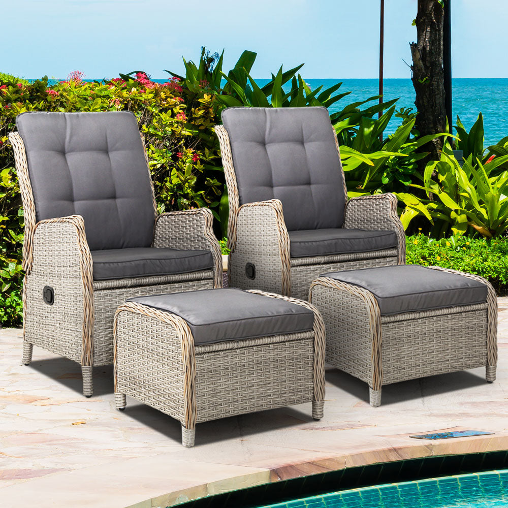 Gardeon Recliner Chairs Sun lounge Outdoor Patio Furniture Wicker Sofa Lounger 2pcs freeshipping - Awezingly