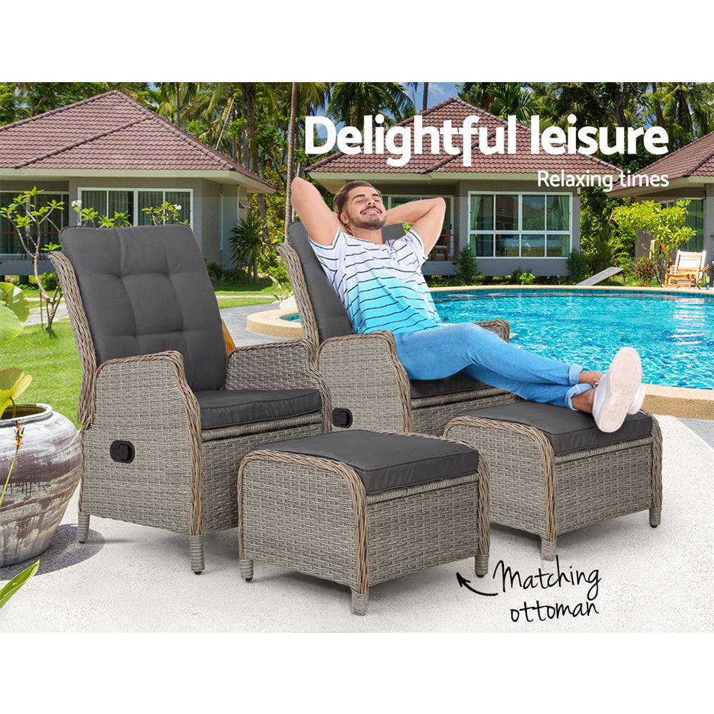 Gardeon Recliner Chairs Sun lounge Outdoor Patio Furniture Wicker Sofa Lounger 2pcs freeshipping - Awezingly