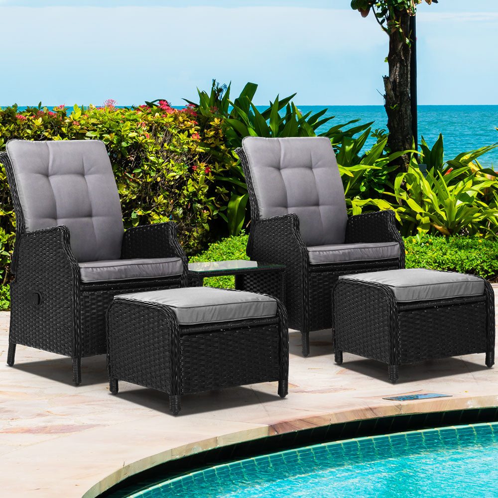 Gardeon Recliner Chairs Sun lounge Setting Outdoor Furniture Patio Garden Wicker