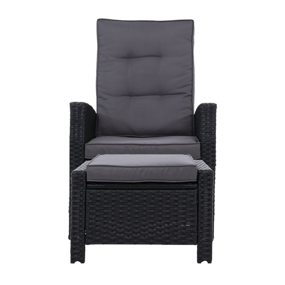 Sun lounge Recliner Chair Wicker Lounger Sofa Day Bed Outdoor Furniture Patio Garden Cushion Ottoman Black Gardeon freeshipping - Awezingly