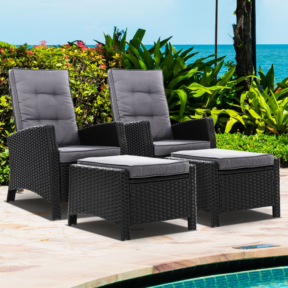 2PC Sun lounge Recliner Chair Wicker Lounger Sofa Day Bed Outdoor Chairs Patio Furniture Garden Cushion Ottoman Gardeon freeshipping - Awezingly