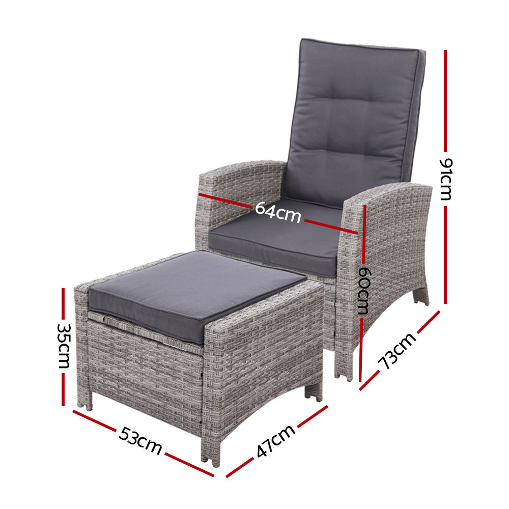 Sun lounge Recliner Chair Wicker Lounger Sofa Day Bed Outdoor Furniture Patio Garden Cushion Ottoman Grey Gardeon freeshipping - Awezingly