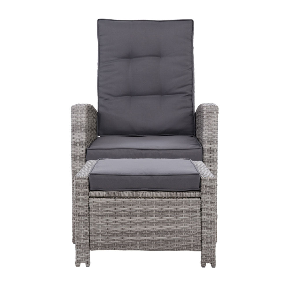 Sun lounge Recliner Chair Wicker Lounger Sofa Day Bed Outdoor Furniture Patio Garden Cushion Ottoman Grey Gardeon freeshipping - Awezingly