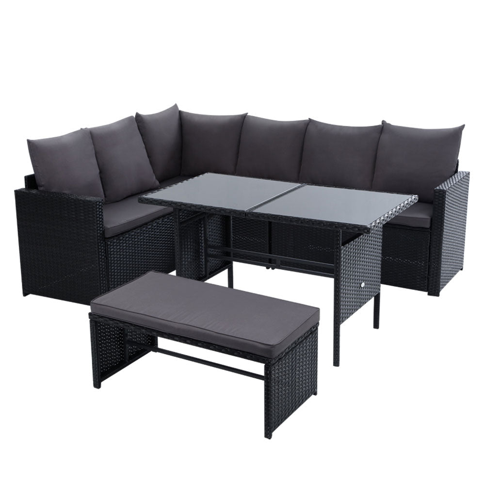 Gardeon Outdoor Furniture Dining Setting Sofa Set Lounge Wicker 8 Seater Black freeshipping - Awezingly