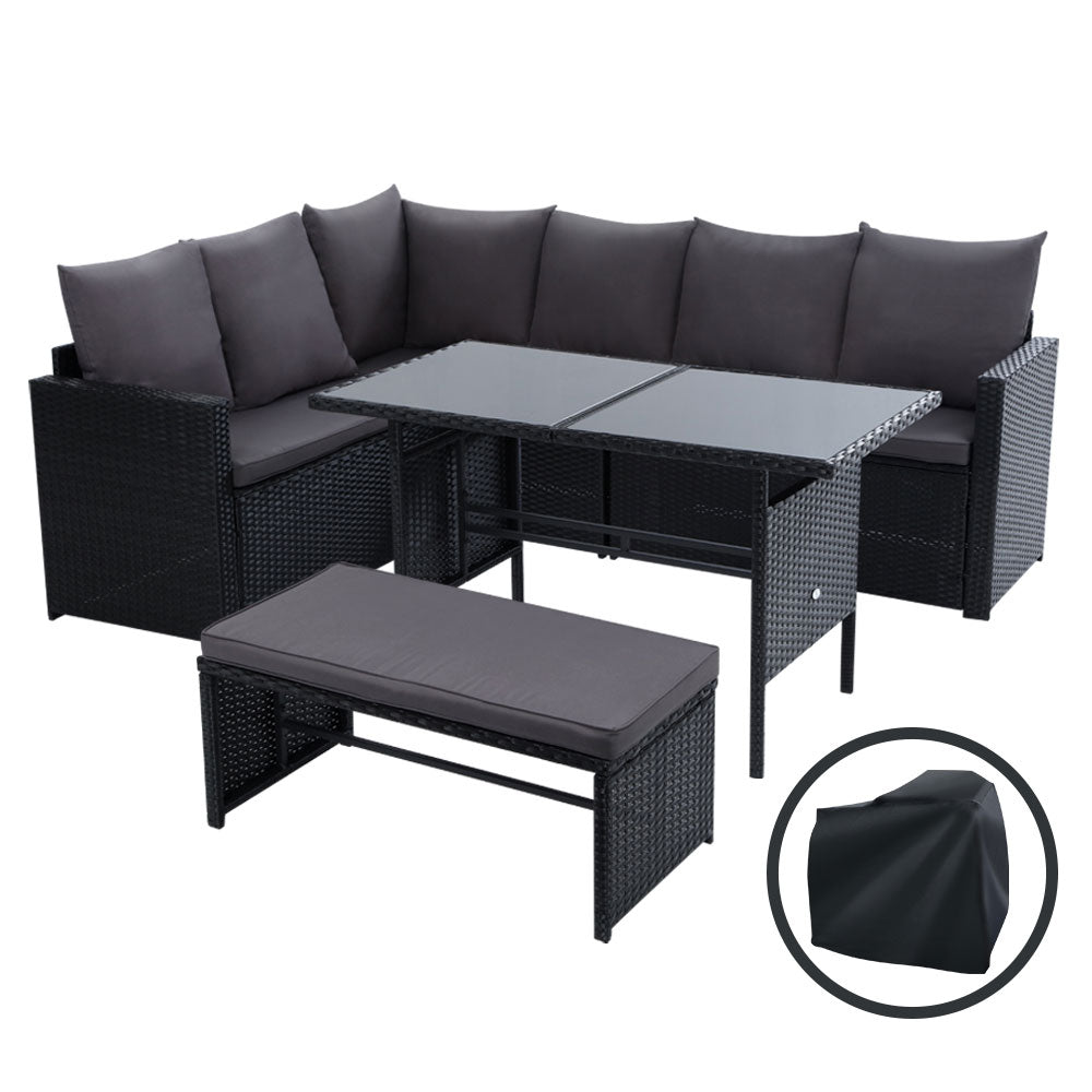 Gardeon Outdoor Furniture Dining Setting Sofa Set Wicker 8 Seater Storage Cover Black freeshipping - Awezingly