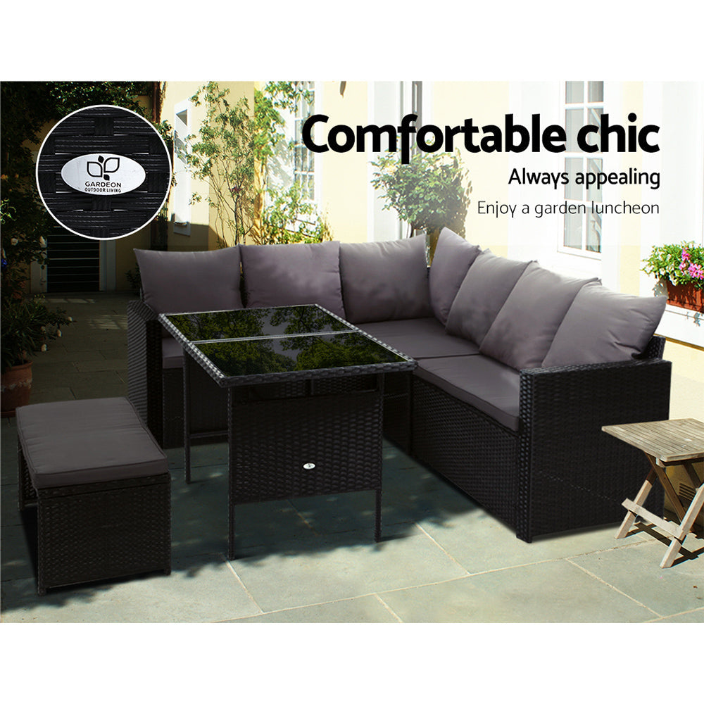 Gardeon Outdoor Furniture Dining Setting Sofa Set Wicker 8 Seater Storage Cover Black freeshipping - Awezingly