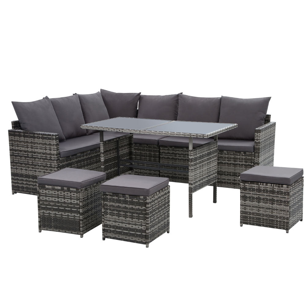 Gardeon Outdoor Furniture Dining Setting Sofa Set Lounge Wicker 9 Seater Mixed Grey freeshipping - Awezingly