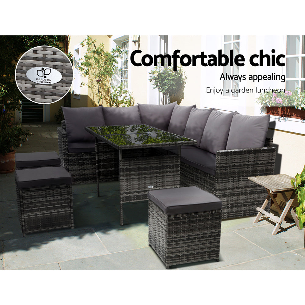 Gardeon Outdoor Furniture Dining Setting Sofa Set Lounge Wicker 9 Seater Mixed Grey freeshipping - Awezingly