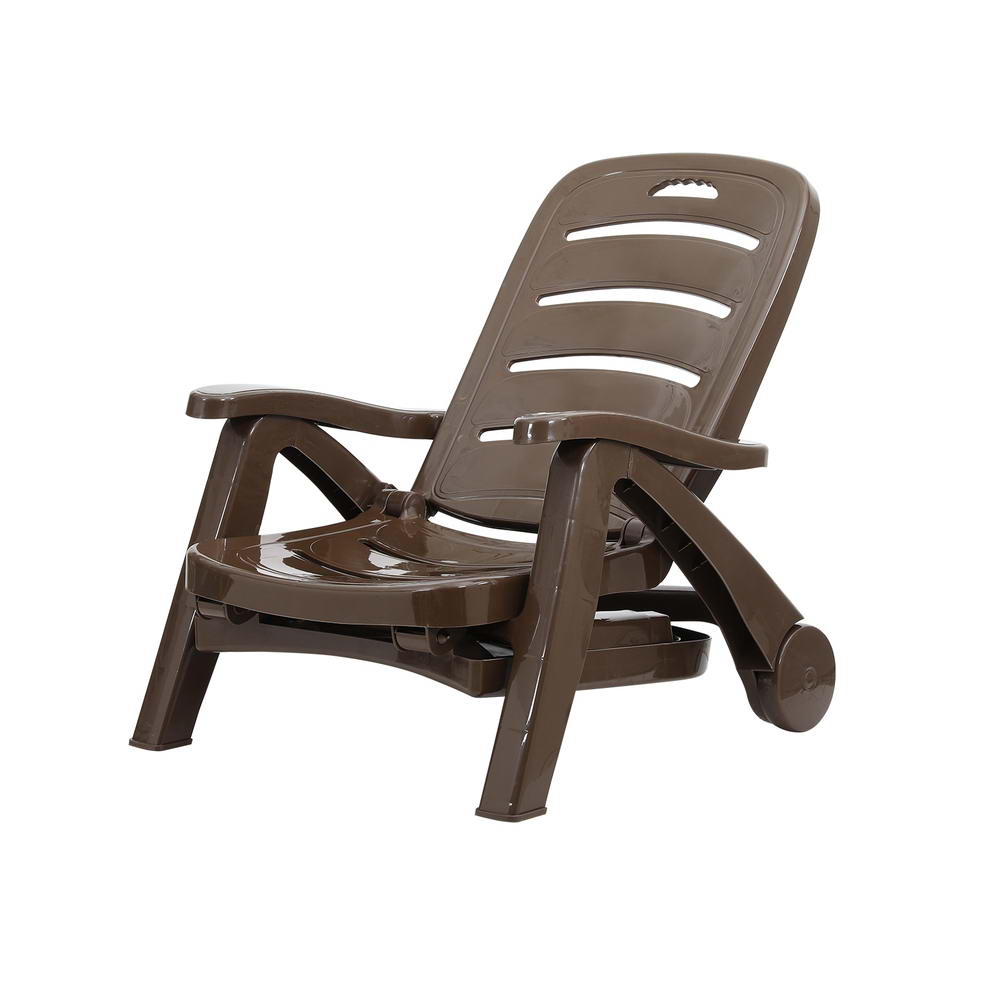 Gardeon Sun Lounger Folding Lounge Chair Wheels Patio Outdoor Furniture Brown