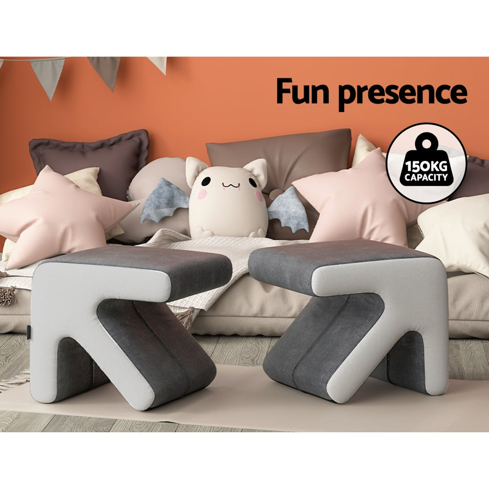 Artiss Ottoman Foot Stool Fabric Foot Rest Footstool Padded Seat Kids Grey