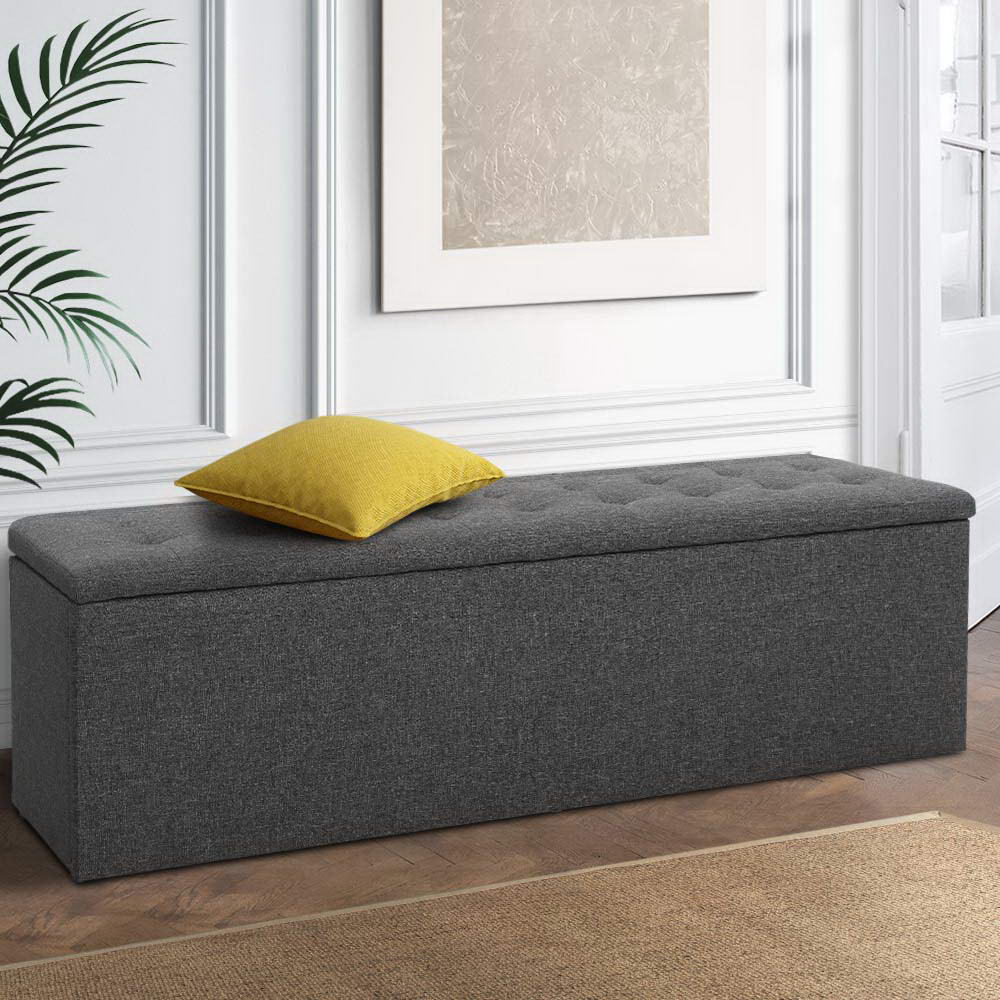 Artiss Storage Ottoman Blanket Box Linen Foot Stool Rest Chest Couch Grey freeshipping - Awezingly