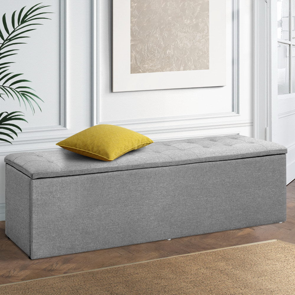 Artiss Storage Ottoman Blanket Box Grey LARGE Fabric Rest Chest Toy Foot Stool freeshipping - Awezingly