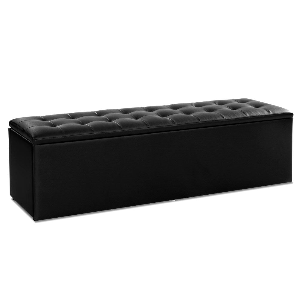 Artiss Storage Ottoman LARGE Leather - Black freeshipping - Awezingly