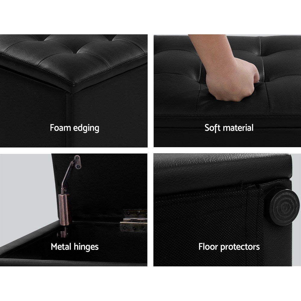 Artiss Storage Ottoman LARGE Leather - Black freeshipping - Awezingly