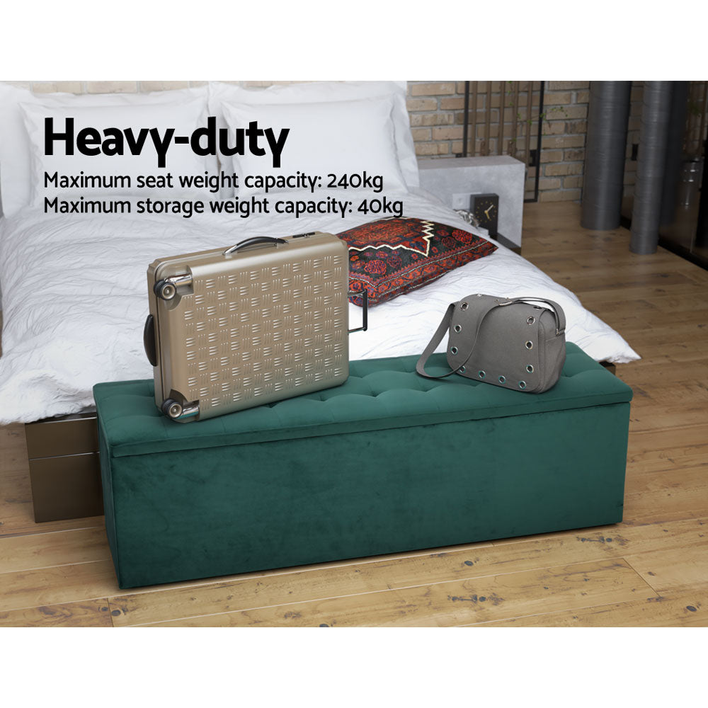 Artiss Storage Ottoman Blanket Box Velvet Foot Stool Rest Chest Couch Green freeshipping - Awezingly