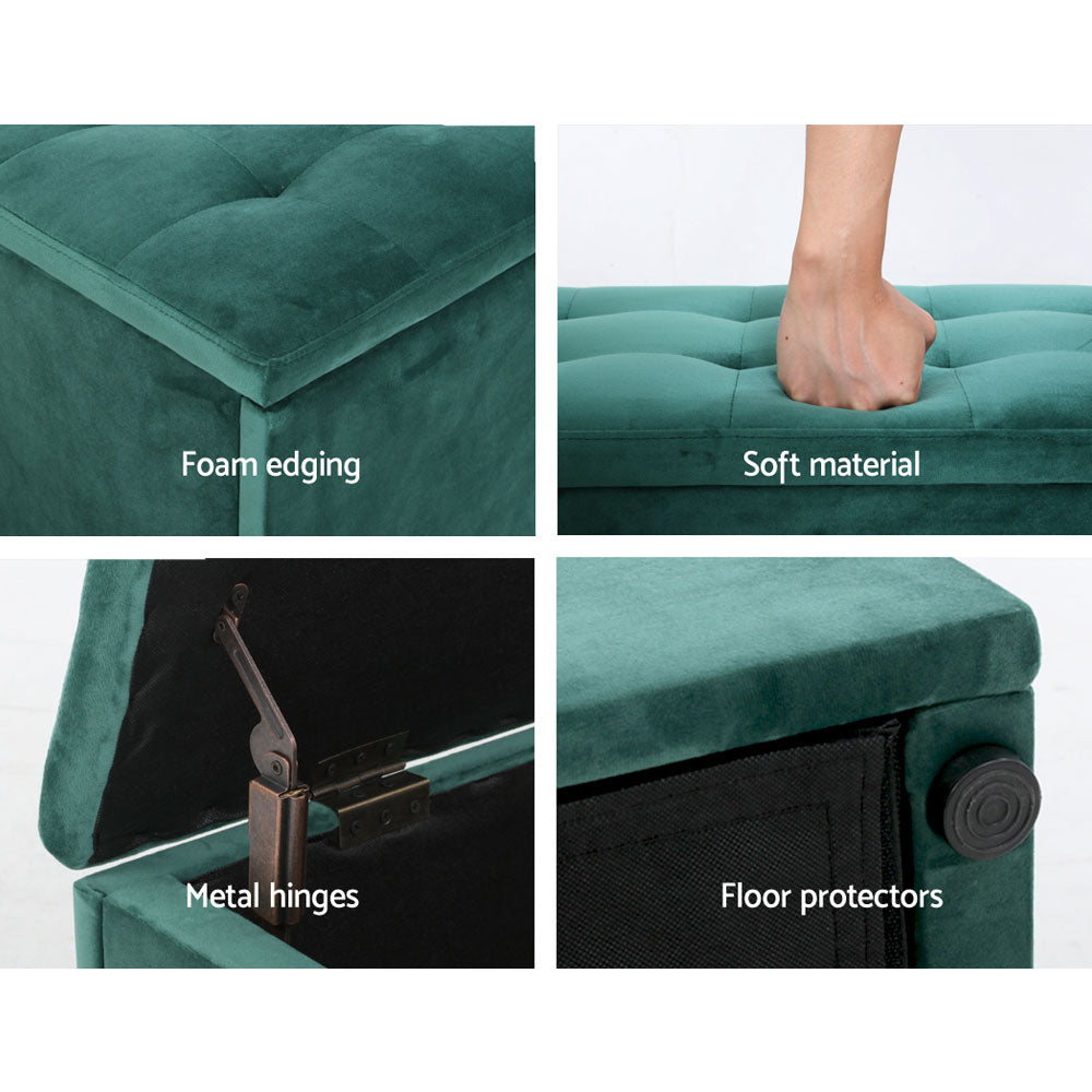 Artiss Storage Ottoman Blanket Box Velvet Foot Stool Rest Chest Couch Green freeshipping - Awezingly